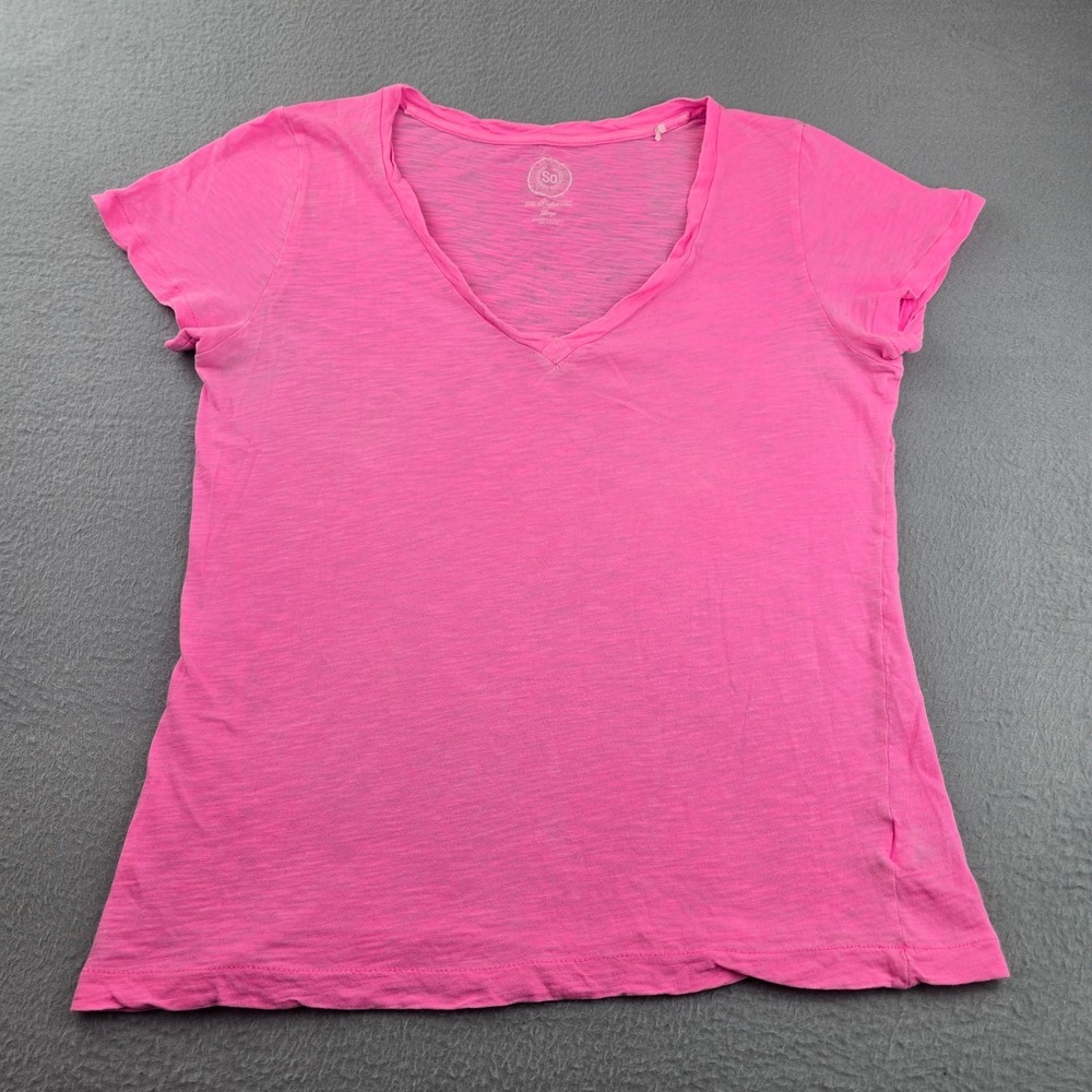 SO Perfect Tee Shirt Top Women Large Pink Cotton Cap Sleeve V-Neck Everyday Wear